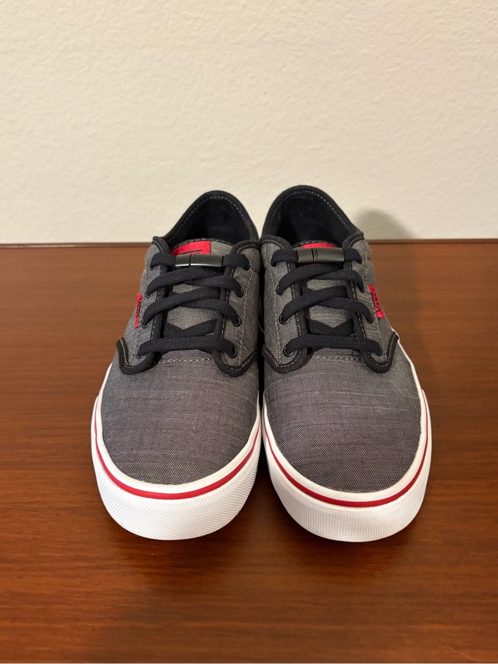 Vans Gray Canvas Low-Top Sneakers with Red Trim